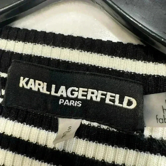 Karl Lagerfeld Paris women’s long sleeve black & white stripe sweater size S/P - Picture 4 of 7